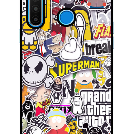 Sticker Bomb Realme 5/5i/5s Glass Case Back Cover by Casekaro