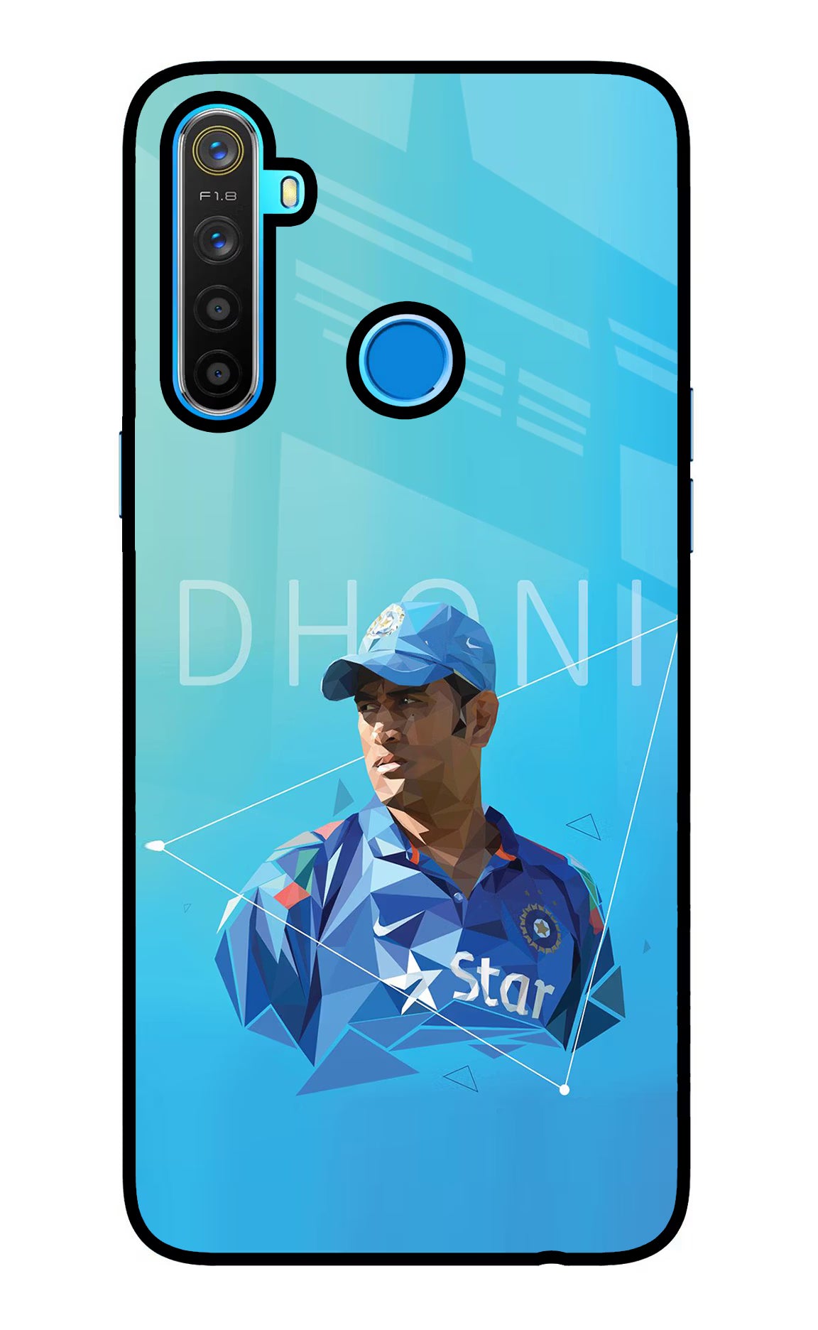 Dhoni Artwork Realme 5/5i/5s Glass Case Back Cover by Casekaro