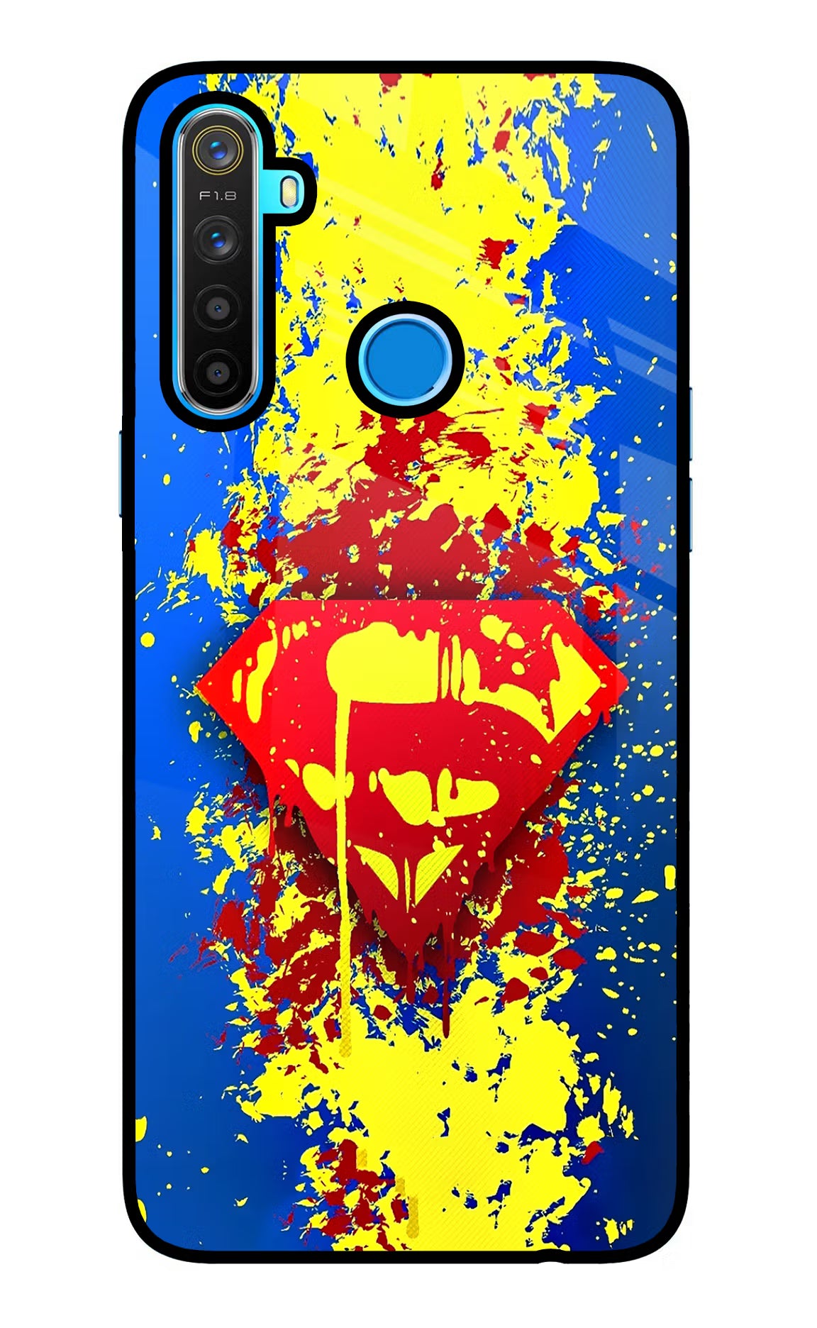 Superman logo Realme 5/5i/5s Glass Case Back Cover by Casekaro