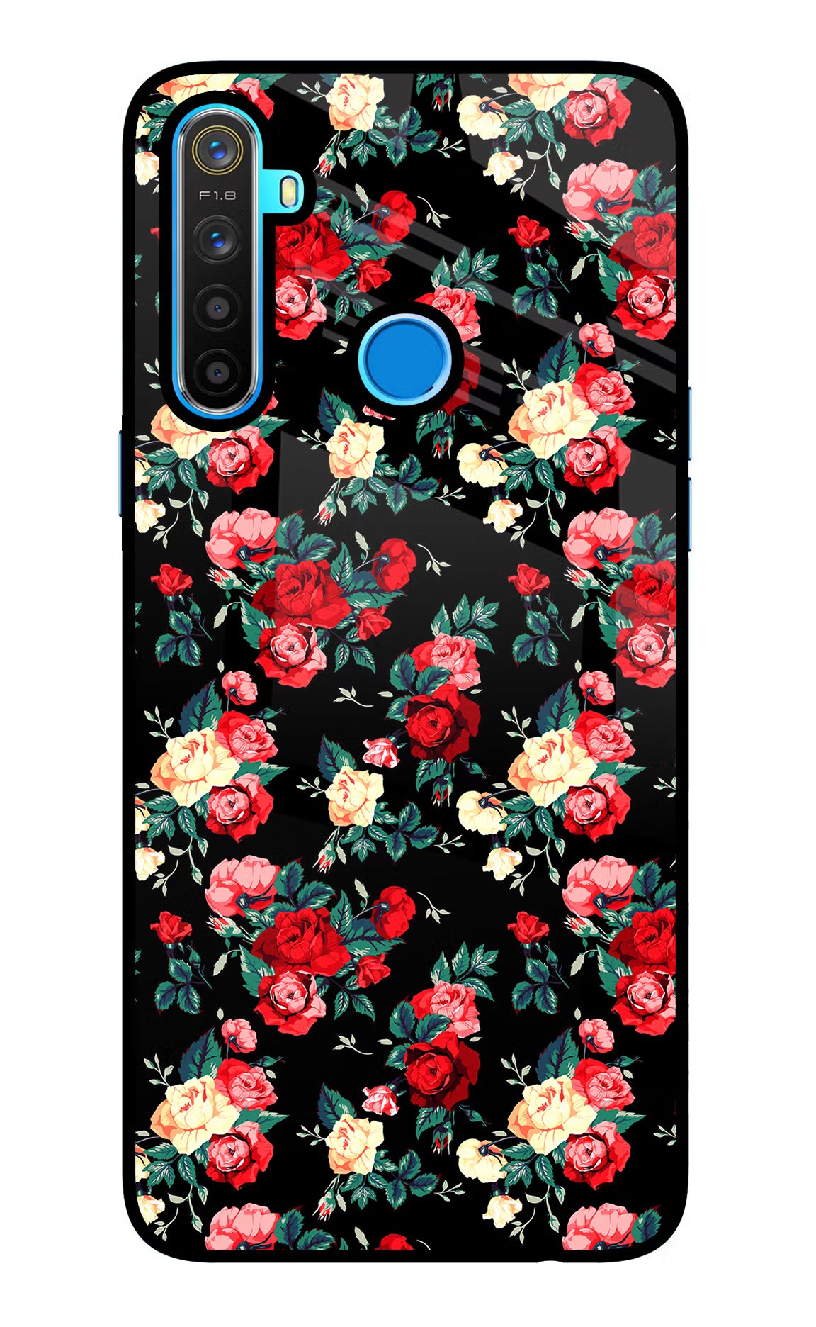 Rose Pattern Realme 5/5i/5s Glass Case Back Cover by Casekaro