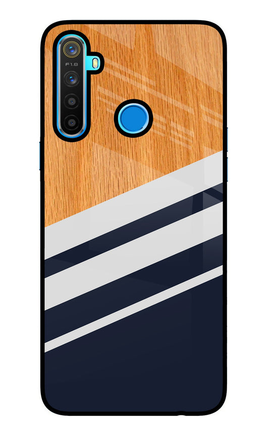 Blue and white wooden Realme 5/5i/5s Glass Case