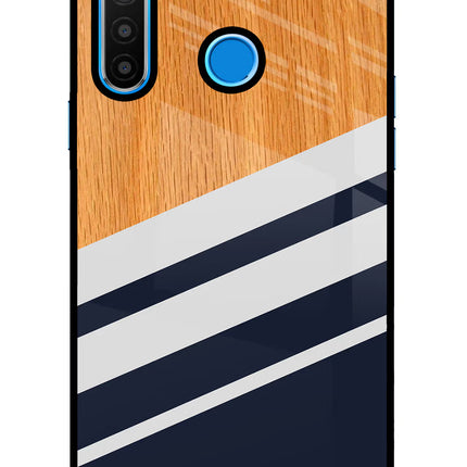 Blue and white wooden Realme 5/5i/5s Glass Case