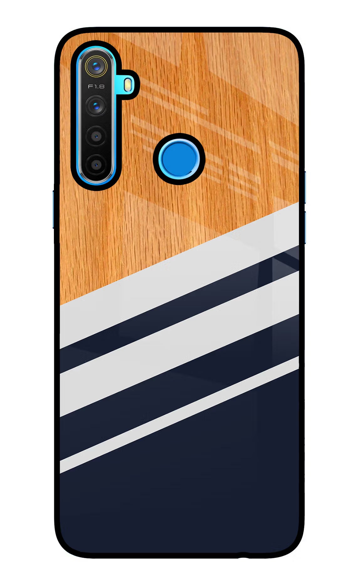 Blue and white wooden Realme 5/5i/5s Glass Case Back Cover by Casekaro