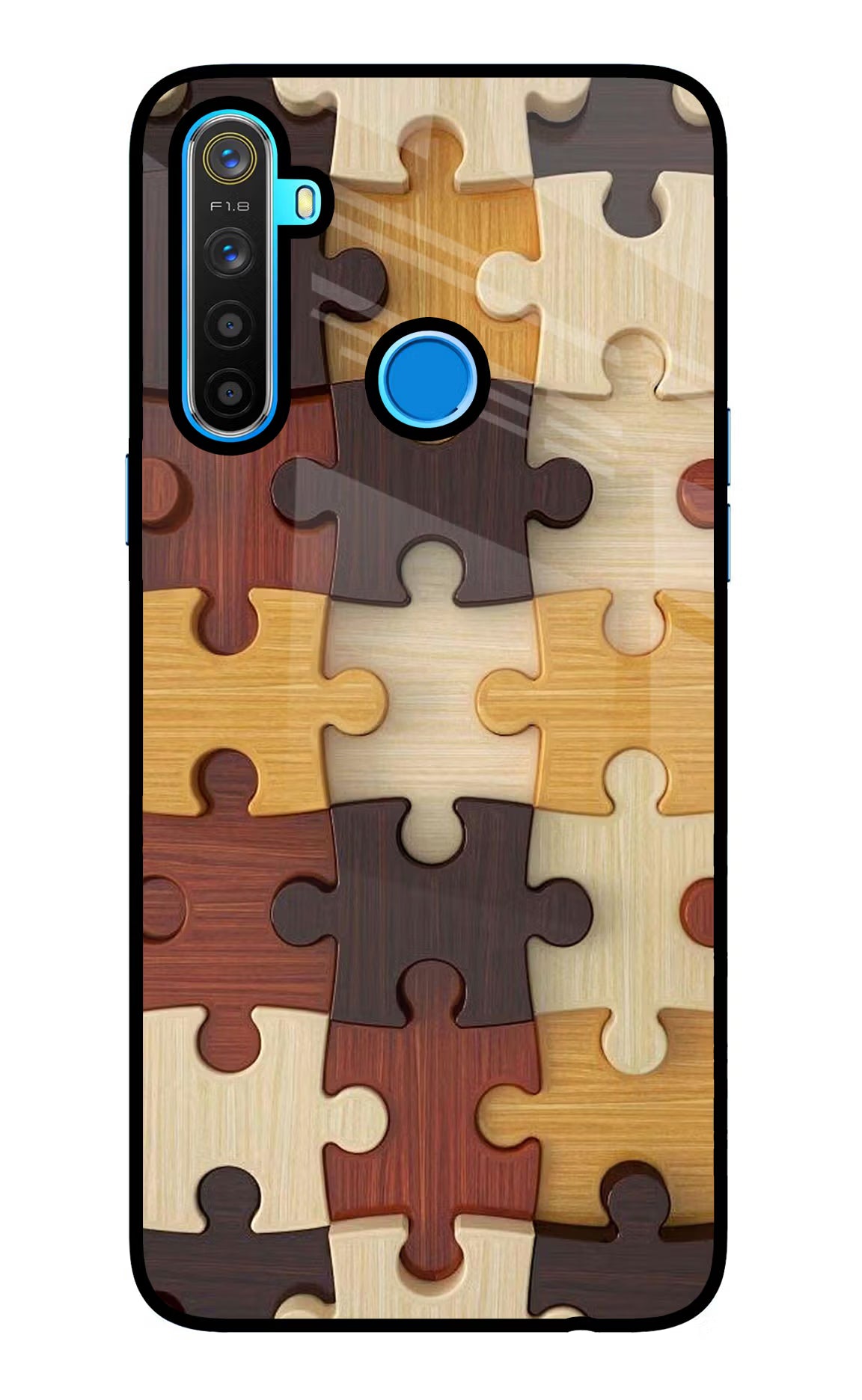 Wooden Puzzle Realme 5/5i/5s Glass Case Back Cover by Casekaro