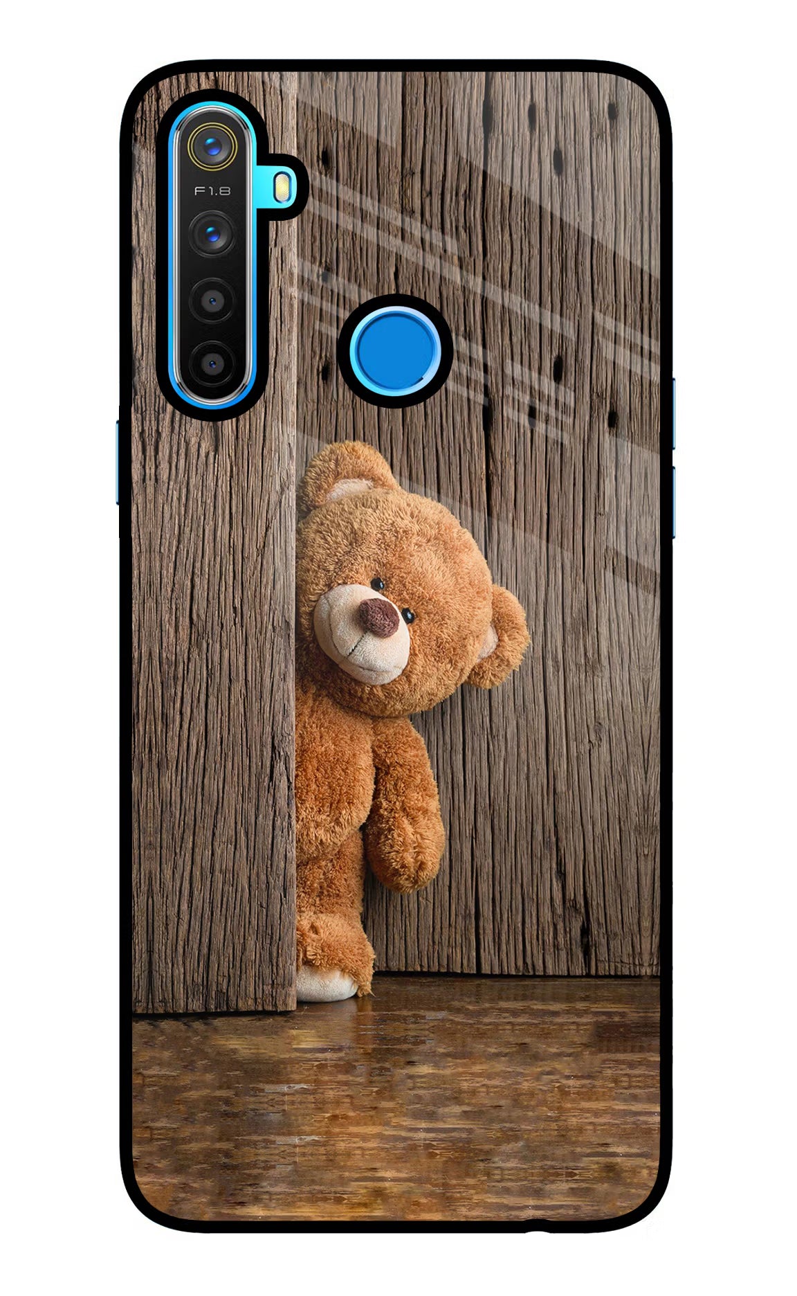 Teddy Wooden Realme 5/5i/5s Glass Case Back Cover by Casekaro