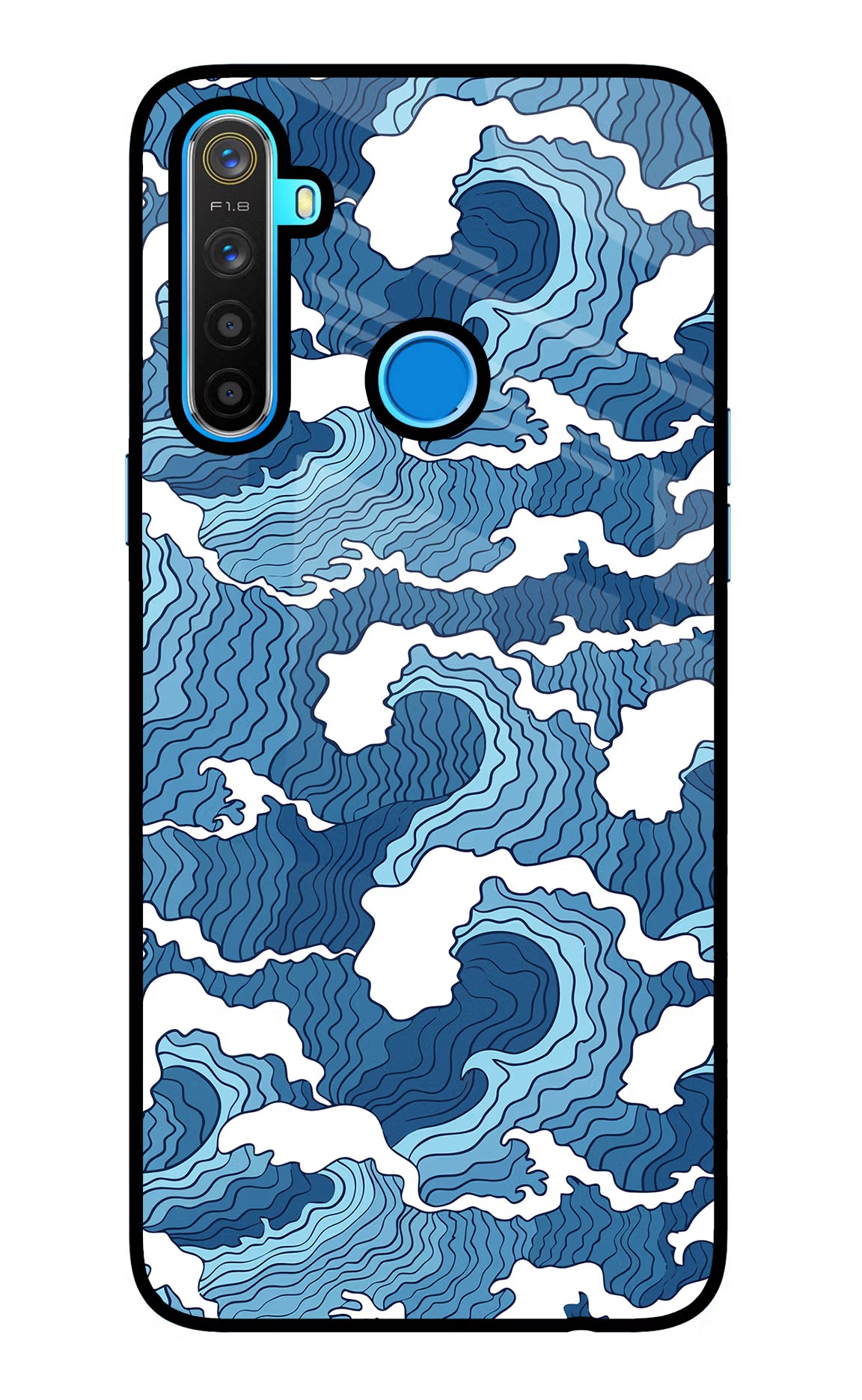 Blue Waves Realme 5/5i/5s Glass Case Back Cover by Casekaro