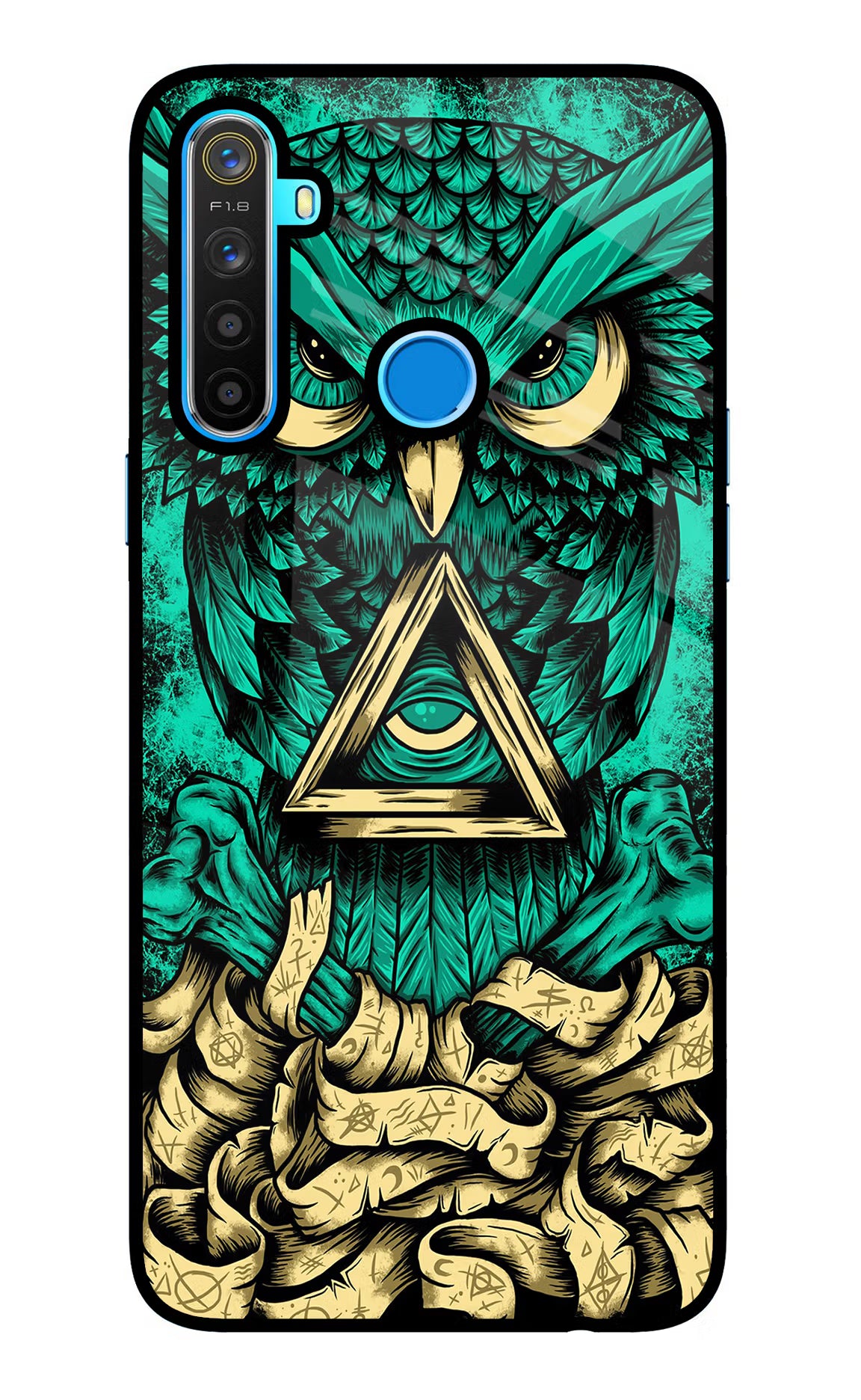 Green Owl Realme 5/5i/5s Glass Case Back Cover by Casekaro