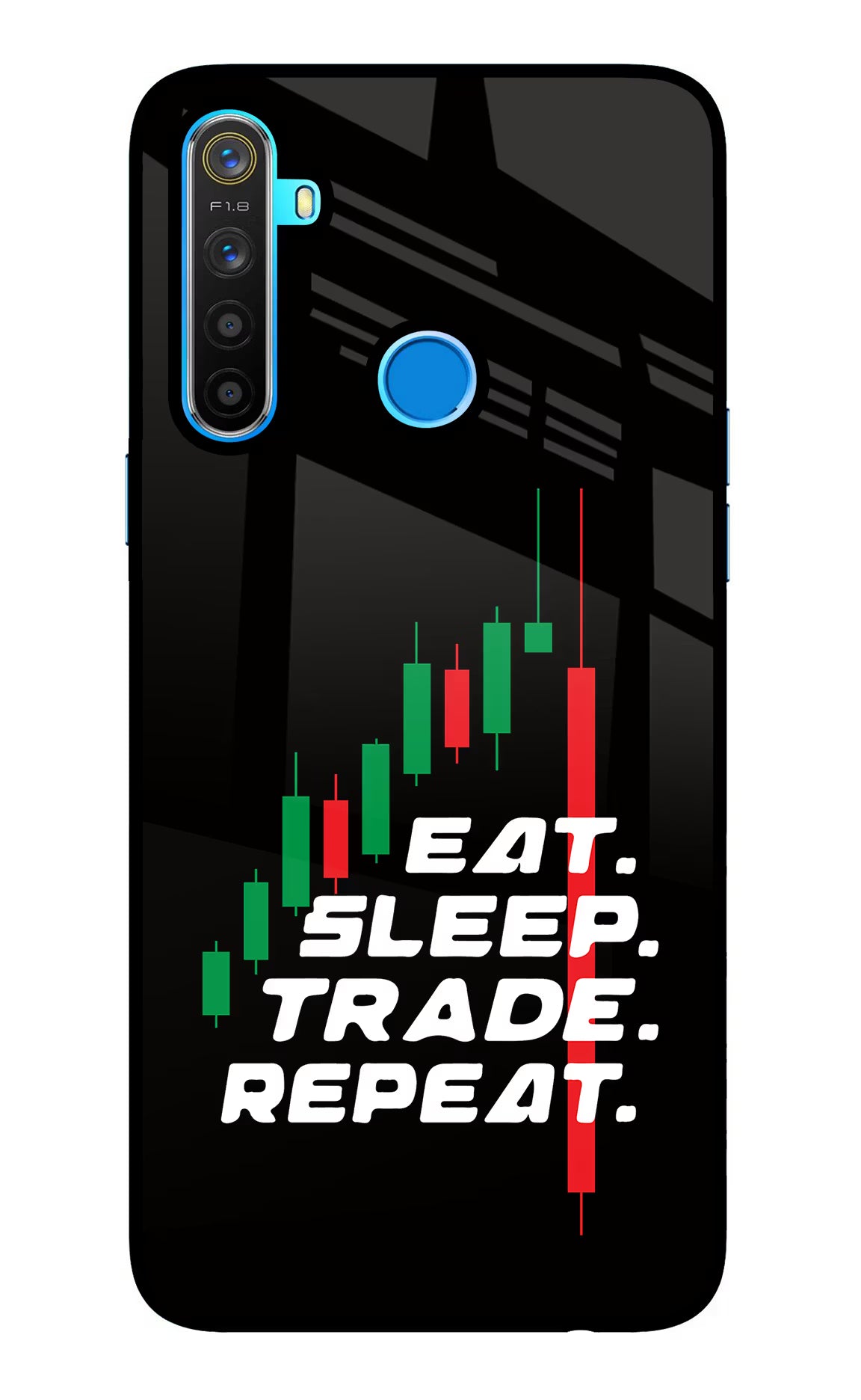 Eat Sleep Trade Repeat Realme 5/5i/5s Glass Case Back Cover by Casekaro