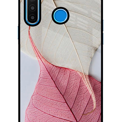 White Pink Leaf Realme 5/5i/5s Glass Case Back Cover by Casekaro