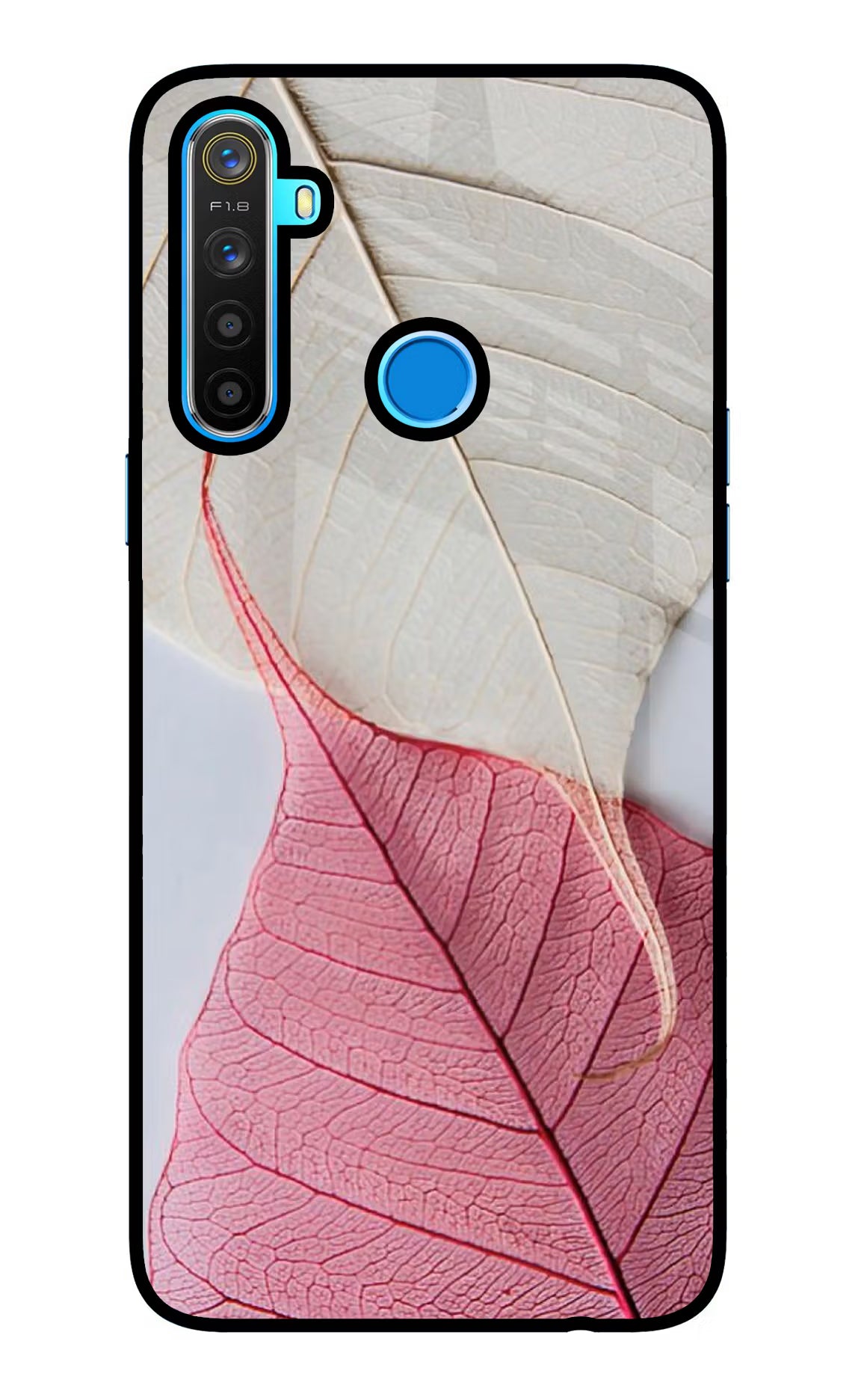 White Pink Leaf Realme 5/5i/5s Glass Case Back Cover by Casekaro