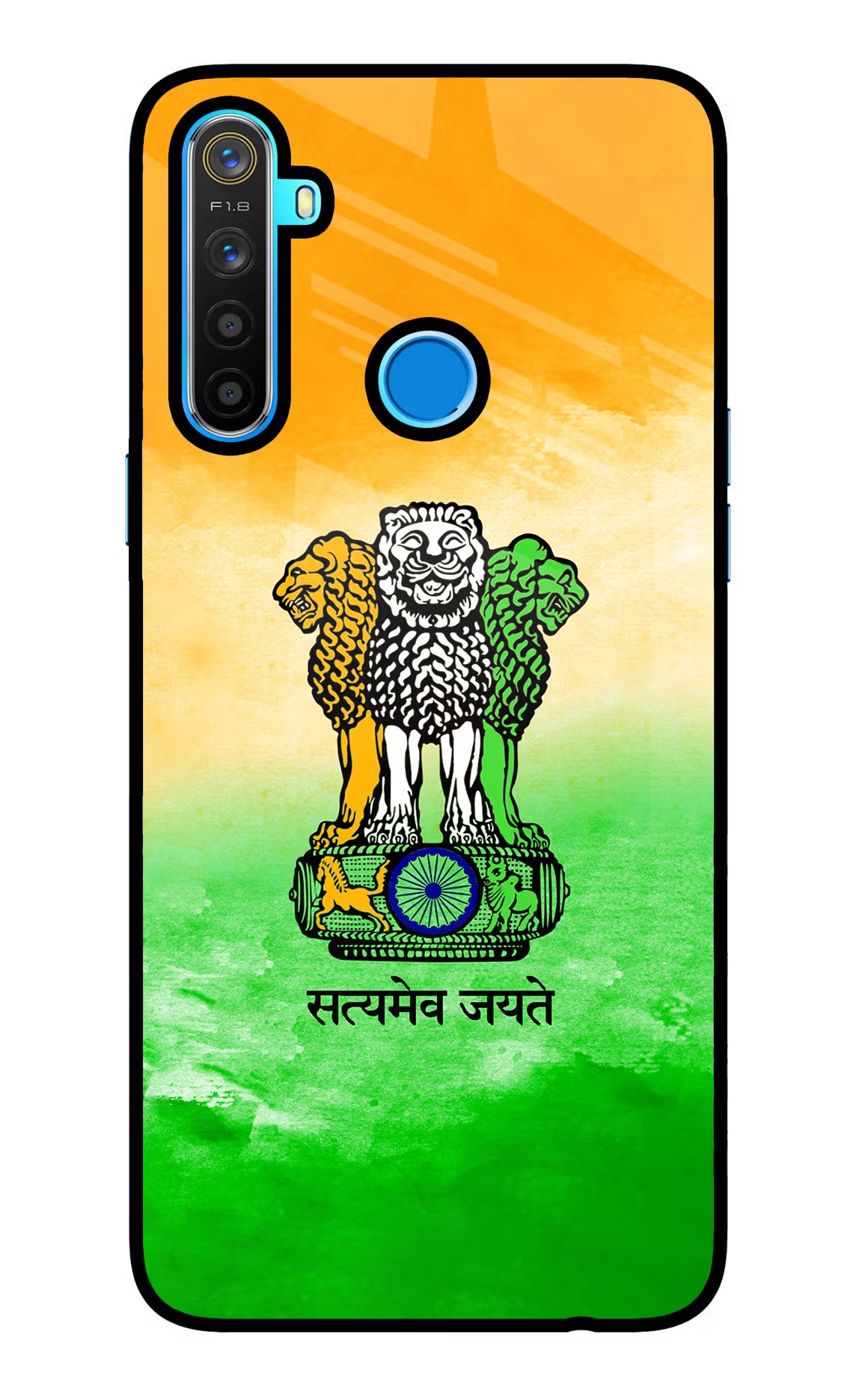 Satyamev Jayate Flag Realme 5/5i/5s Glass Case Back Cover by Casekaro