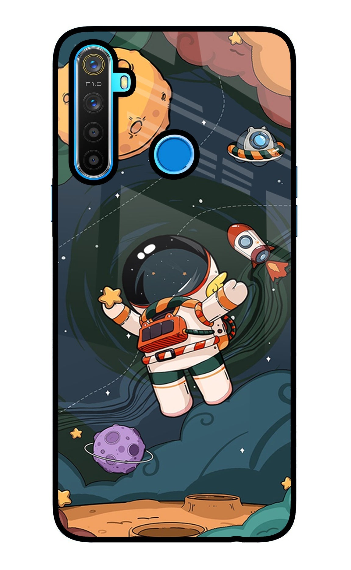 Cartoon Astronaut Realme 5/5i/5s Glass Case