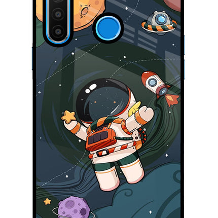 Cartoon Astronaut Realme 5/5i/5s Glass Case Back Cover by Casekaro
