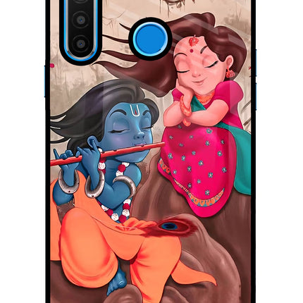 Radhe Krishna Realme 5/5i/5s Glass Case Back Cover by Casekaro