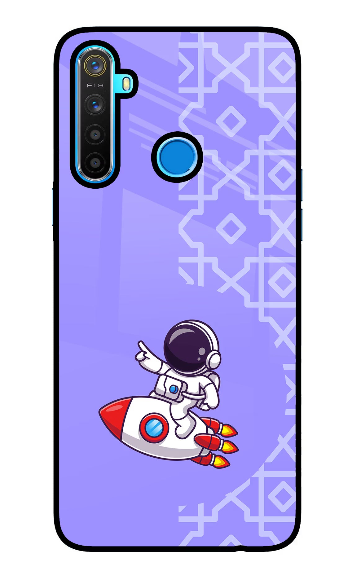 Cute Astronaut Realme 5/5i/5s Glass Case Back Cover by Casekaro