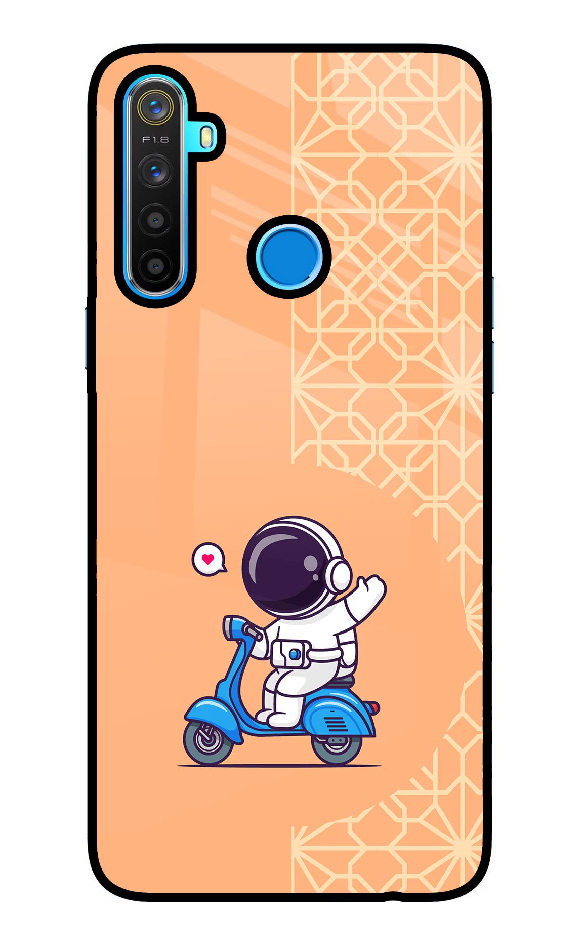 Cute Astronaut Riding Realme 5/5i/5s Glass Case Back Cover by Casekaro