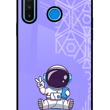 Cute Astronaut Chilling Realme 5/5i/5s Glass Case Back Cover by Casekaro