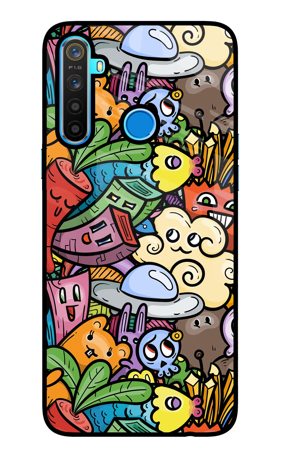 Veggie Doodle Realme 5/5i/5s Glass Case Back Cover by Casekaro
