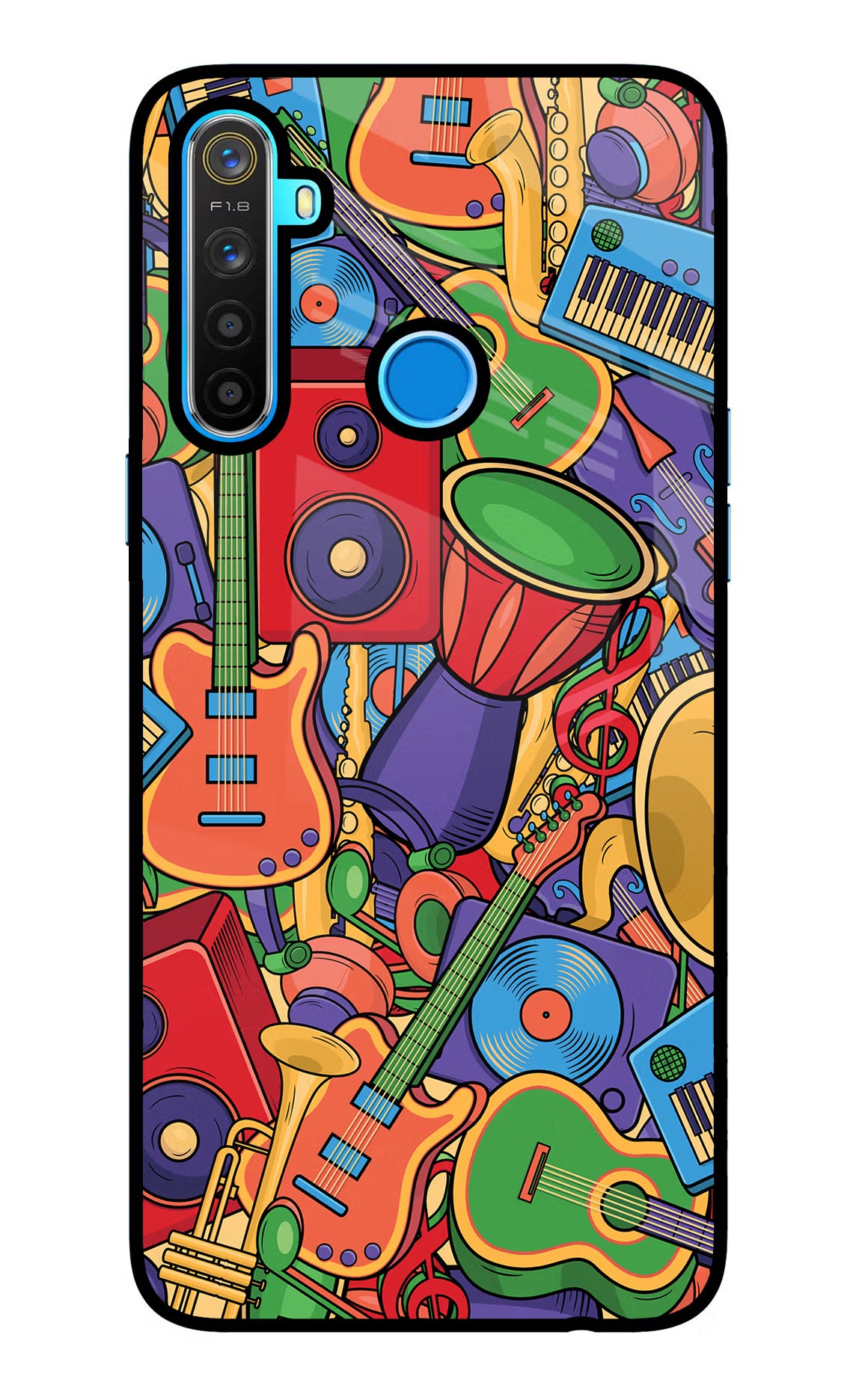 Music Instrument Doodle Realme 5/5i/5s Glass Case Back Cover by Casekaro
