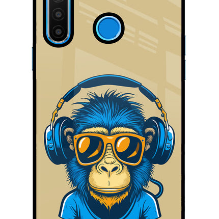 Monkey Headphone Realme 5/5i/5s Glass Case Back Cover by Casekaro