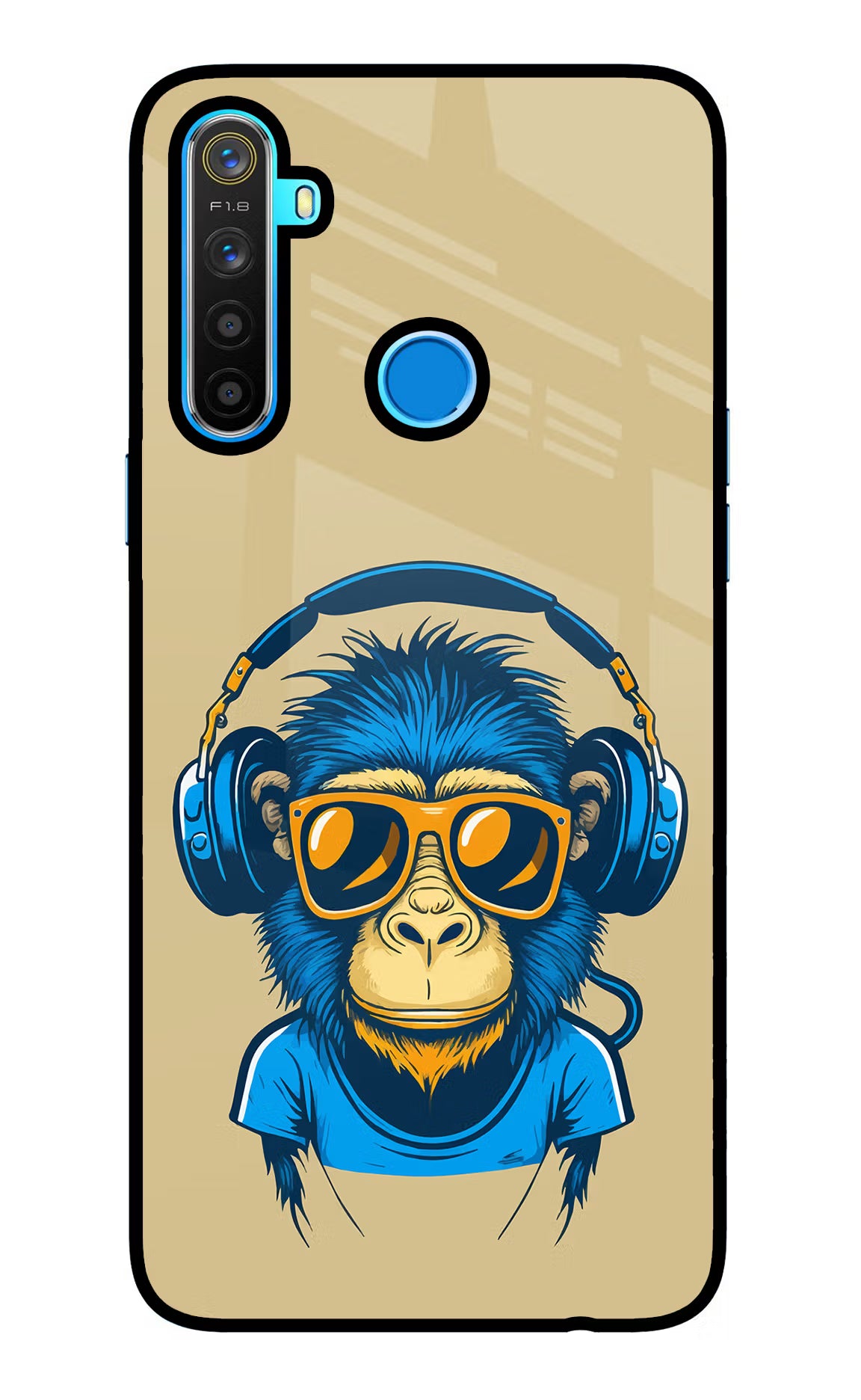 Monkey Headphone Realme 5/5i/5s Glass Case Back Cover by Casekaro