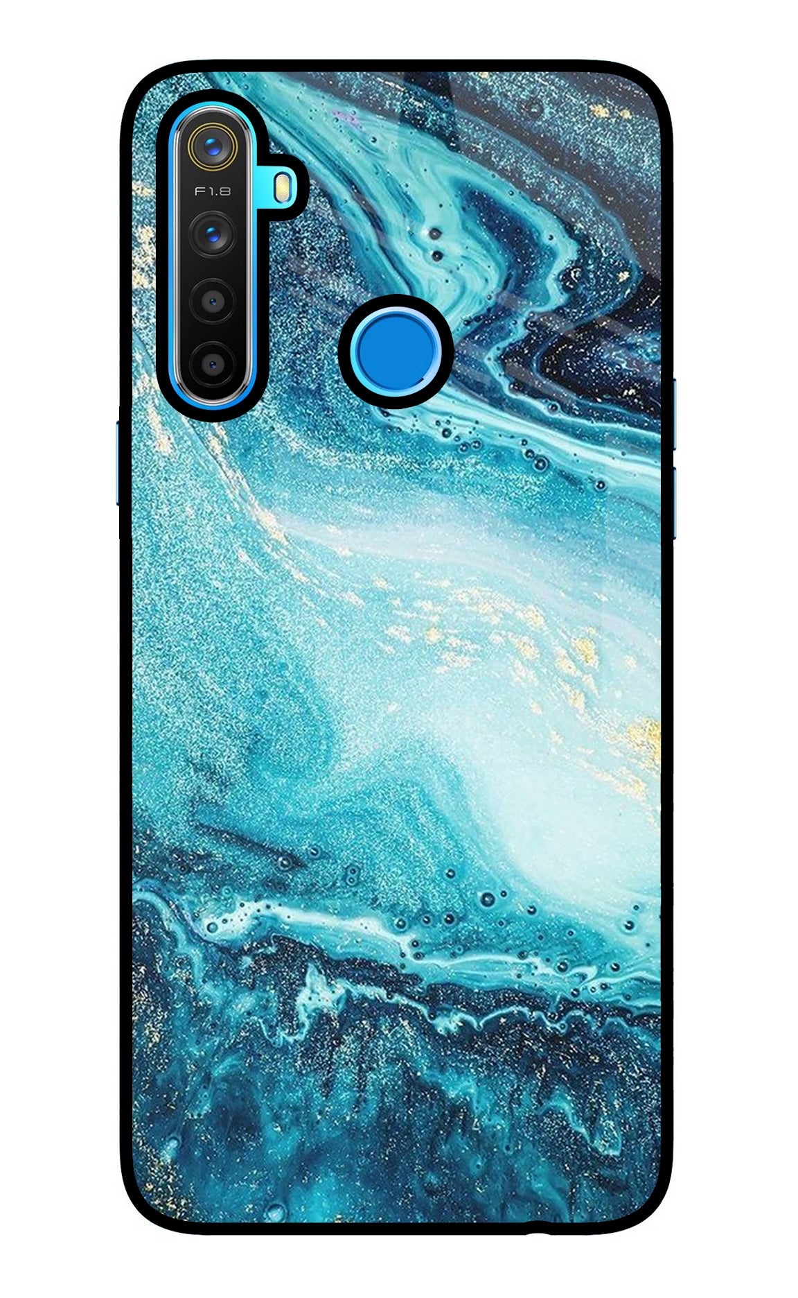 Blue Glitter Marble Realme 5/5i/5s Glass Case