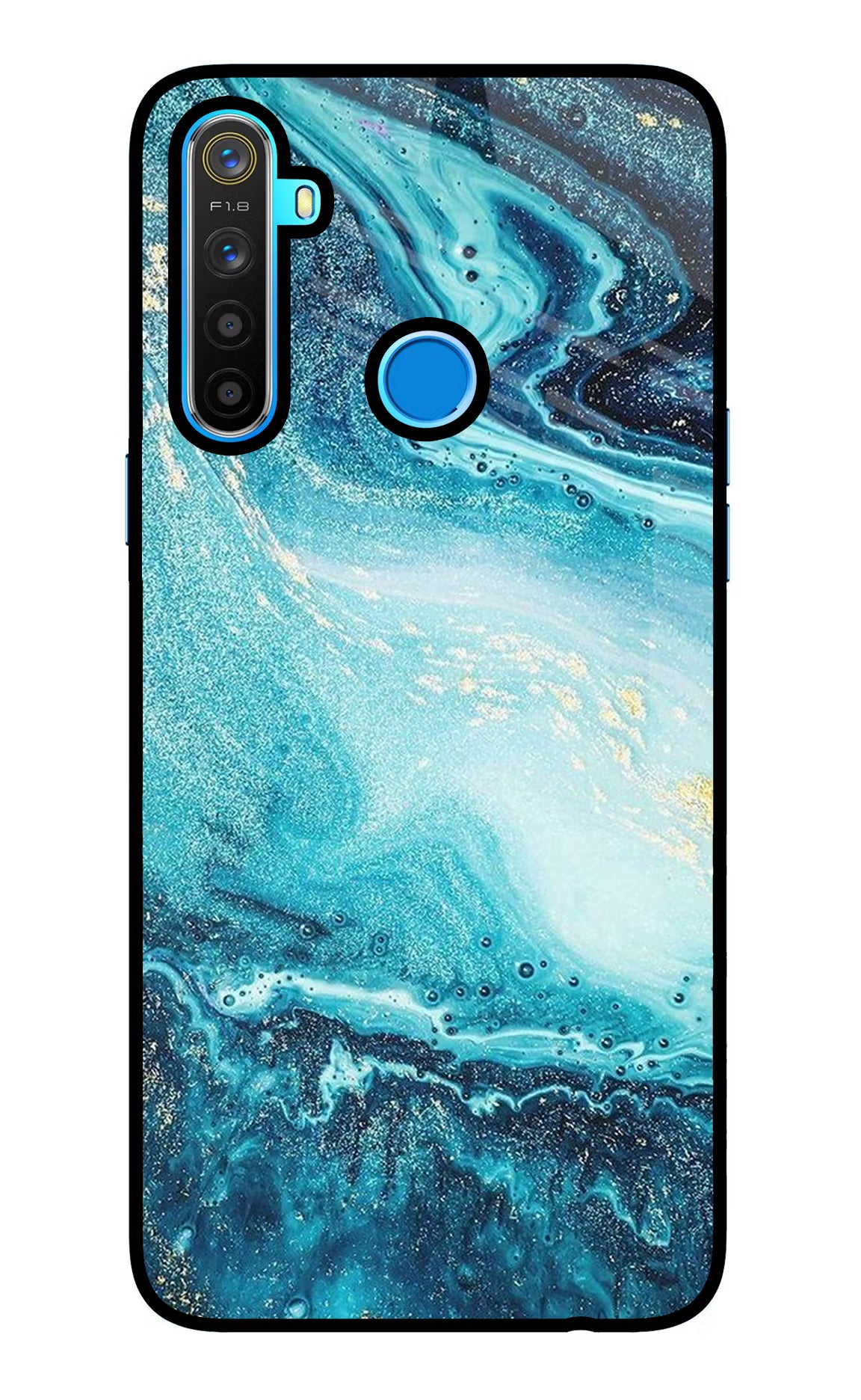 Blue Glitter Marble Realme 5/5i/5s Glass Case Back Cover by Casekaro