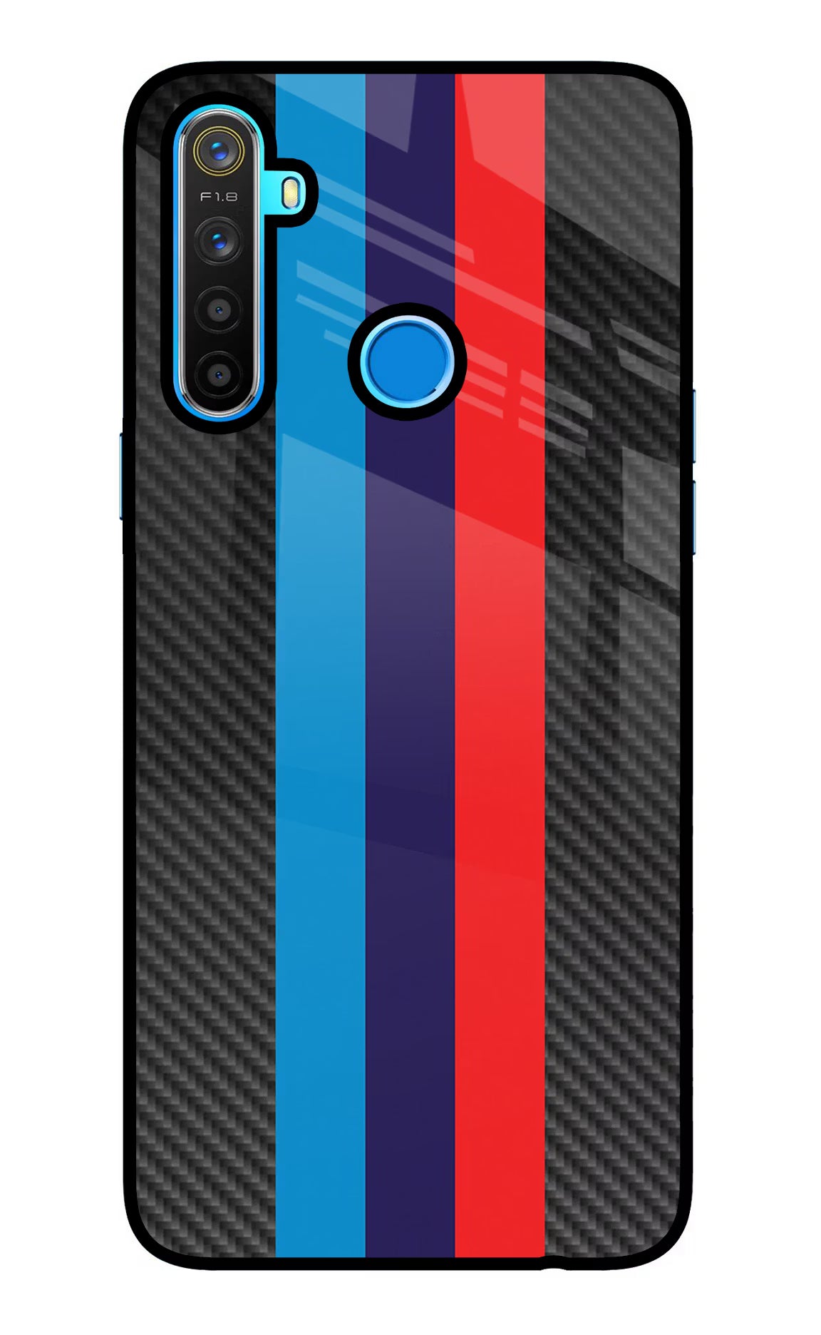 BMW Stripes Pattern Realme 5/5i/5s Glass Case Back Cover by Casekaro