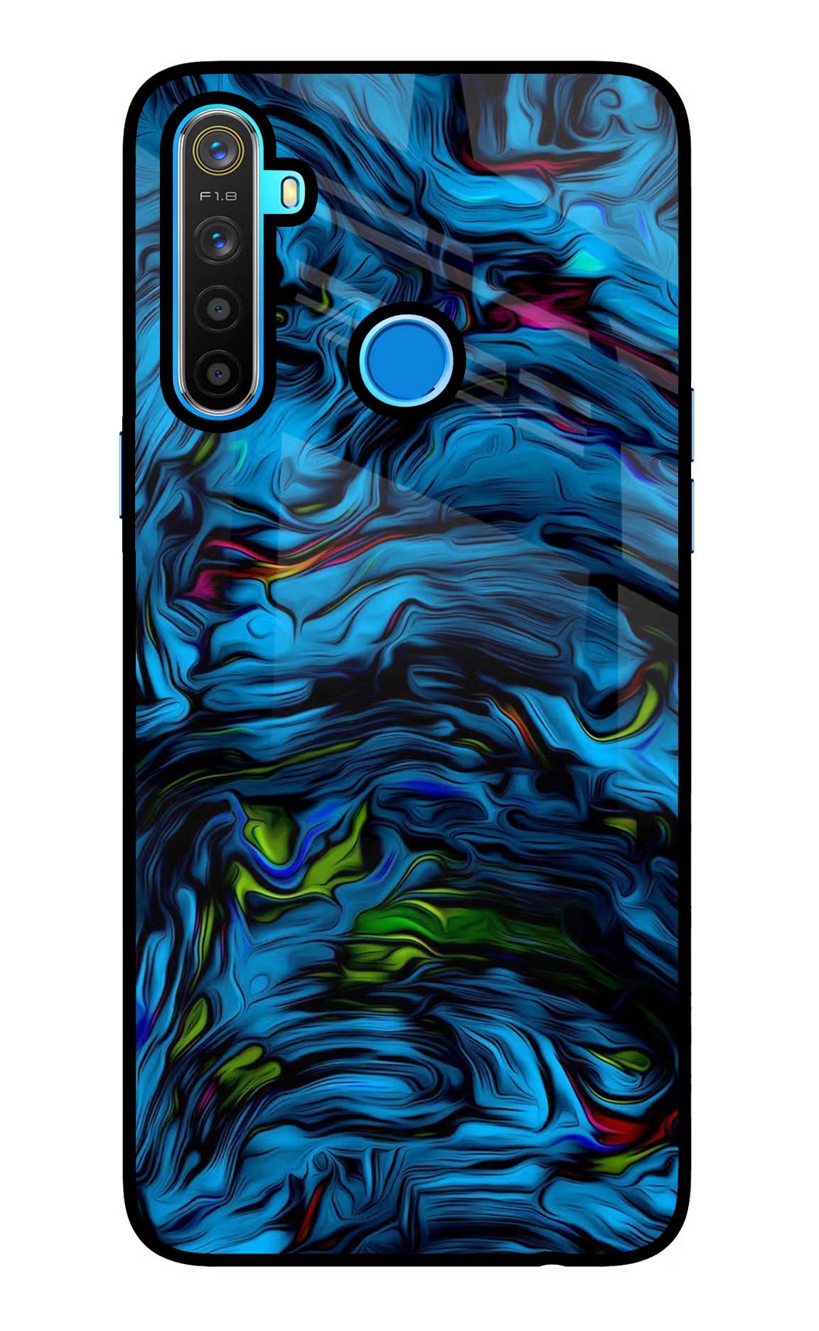 Dark Blue Abstract Realme 5/5i/5s Glass Case Back Cover by Casekaro
