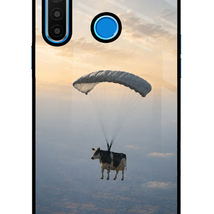 Skydiving Cow Realme 5/5i/5s Glass Case Back Cover by Casekaro
