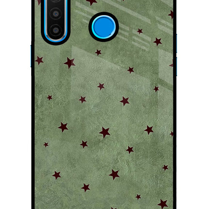 Green Stars Realme 5/5i/5s Glass Case Back Cover by Casekaro