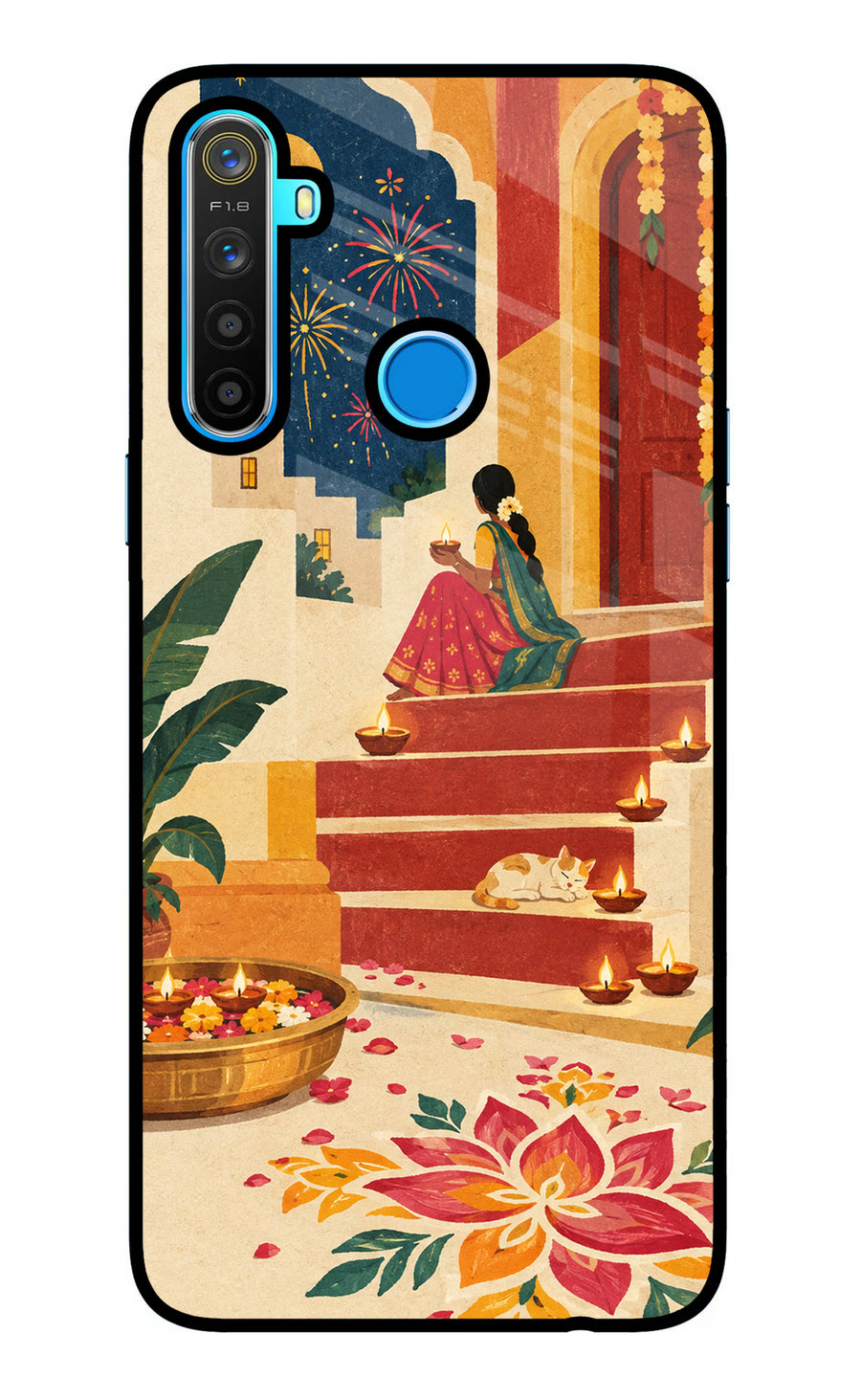 Diwali Rangoli Realme 5/5i/5s Back Cover, Glass case