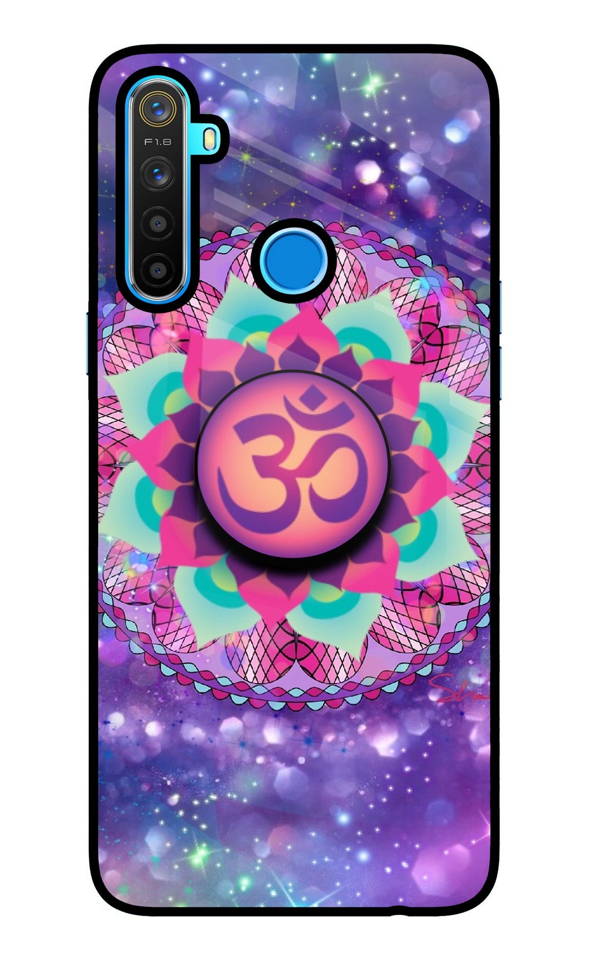 Om Purple Realme 5/5i/5s Glass Case