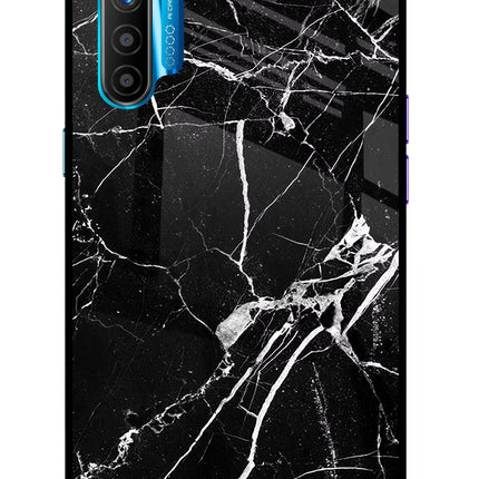 Black Marble Pattern Realme XT/X2 Glass Case Back Cover by Casekaro