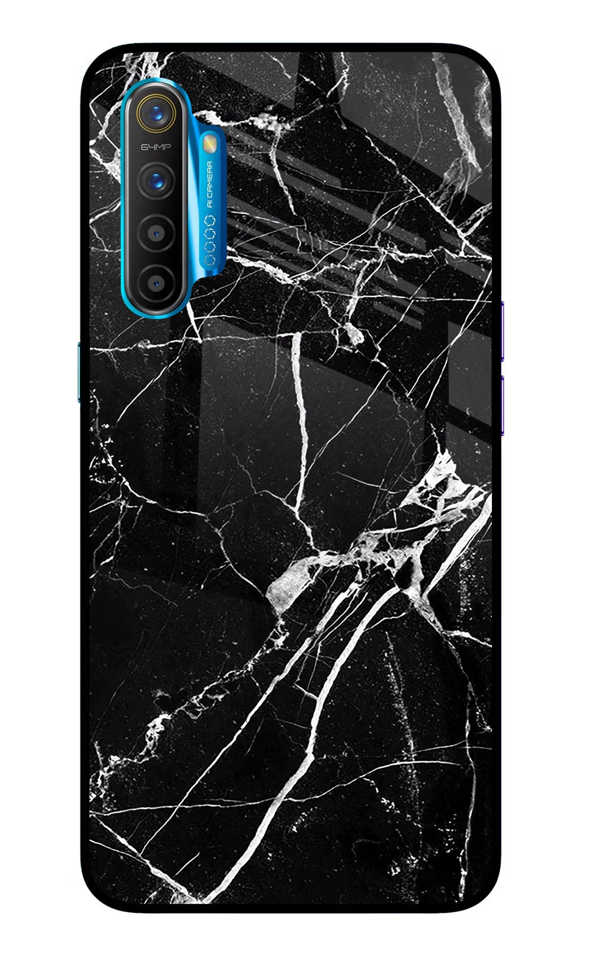 Black Marble Pattern Realme XT/X2 Glass Case Back Cover by Casekaro