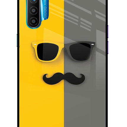 Sunglasses with Mustache Realme XT/X2 Glass Case Back Cover by Casekaro