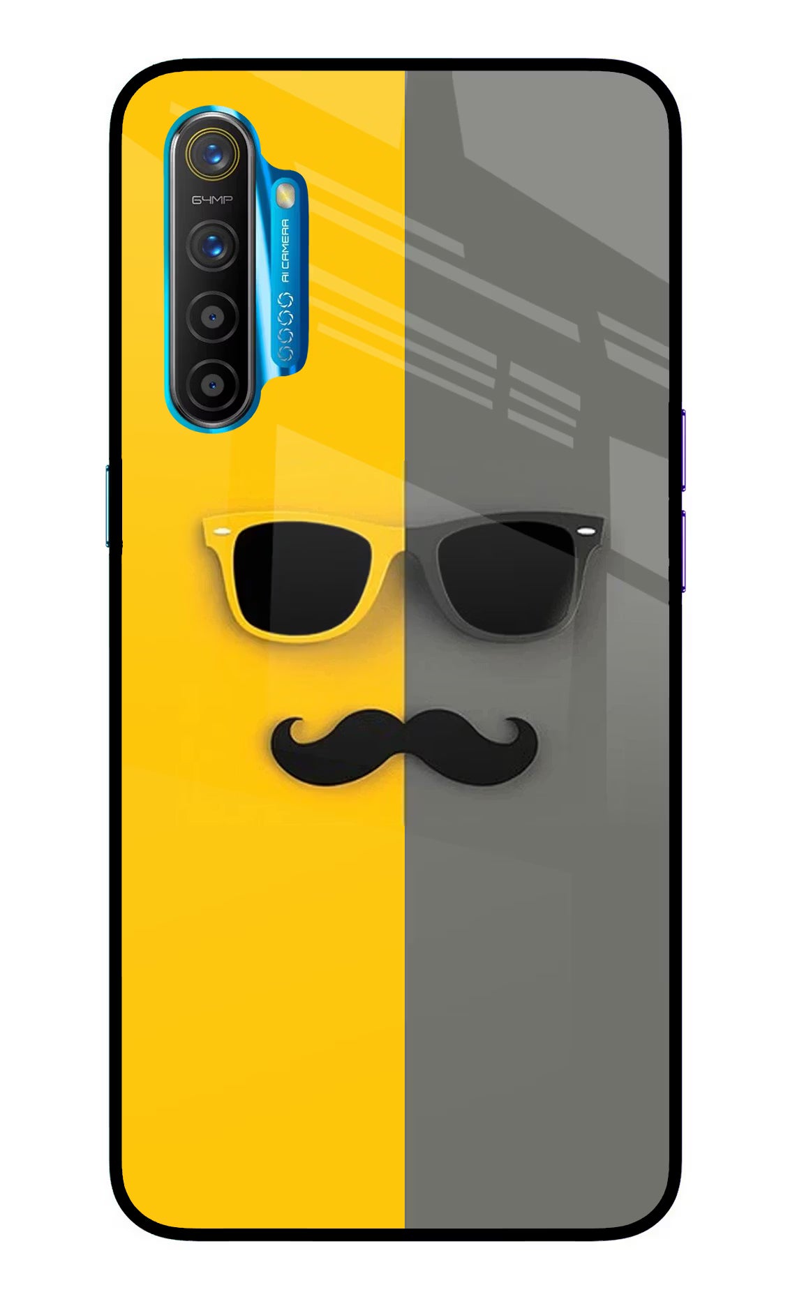 Sunglasses with Mustache Realme XT/X2 Glass Case Back Cover by Casekaro