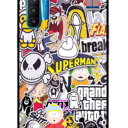 Sticker Bomb Realme XT/X2 Glass Case Back Cover by Casekaro