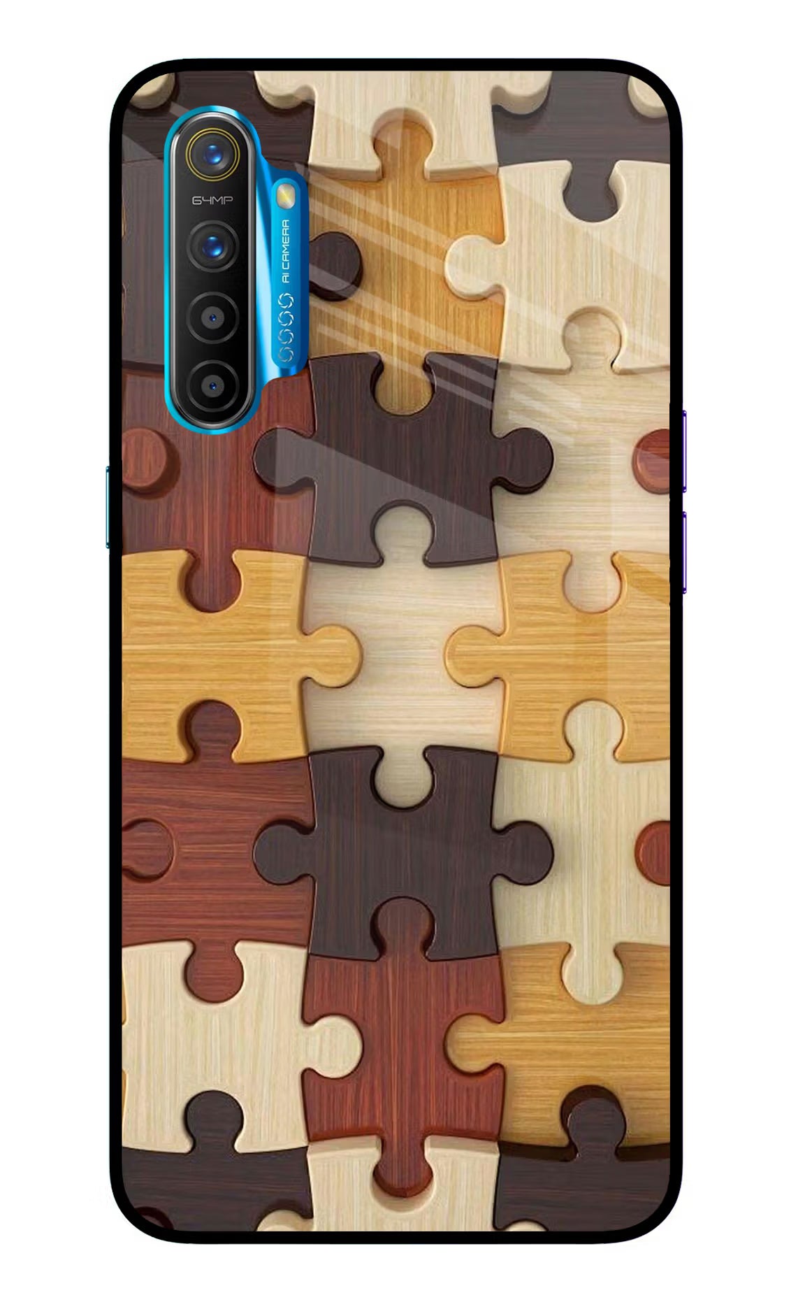 Wooden Puzzle Realme XT/X2 Glass Case Back Cover by Casekaro