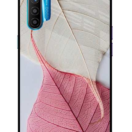 White Pink Leaf Realme XT/X2 Glass Case Back Cover by Casekaro