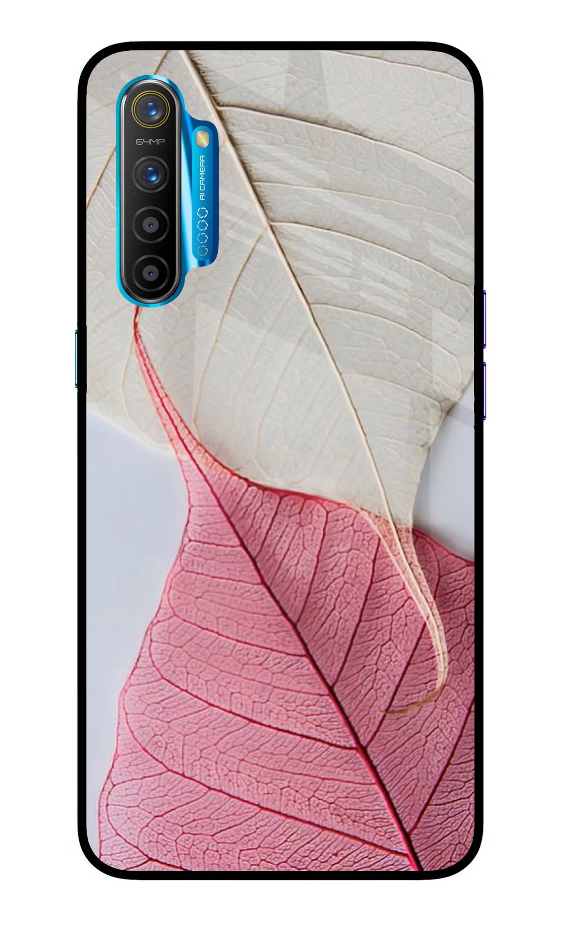White Pink Leaf Realme XT/X2 Glass Case Back Cover by Casekaro