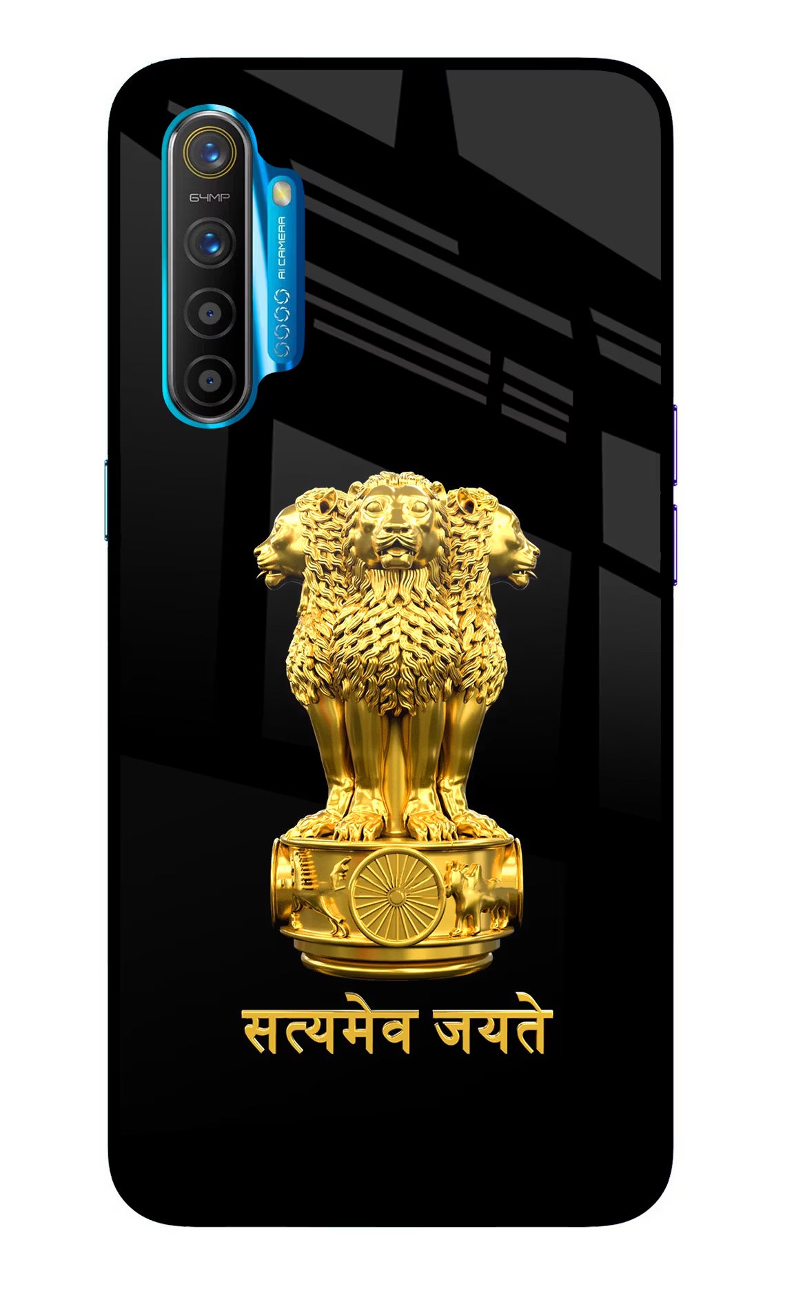 Satyamev Jayate Golden Realme XT/X2 Glass Case Back Cover by Casekaro