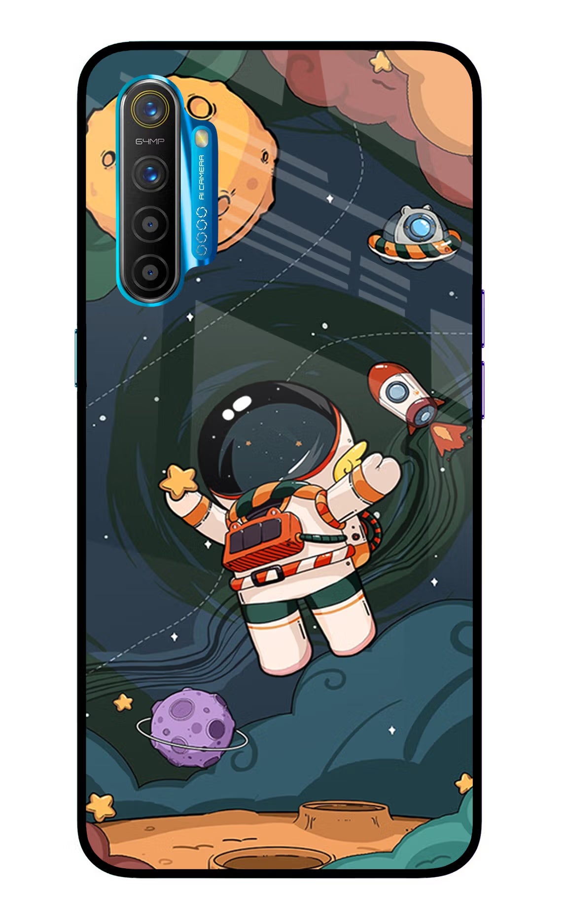 Cartoon Astronaut Realme XT/X2 Glass Case Back Cover by Casekaro