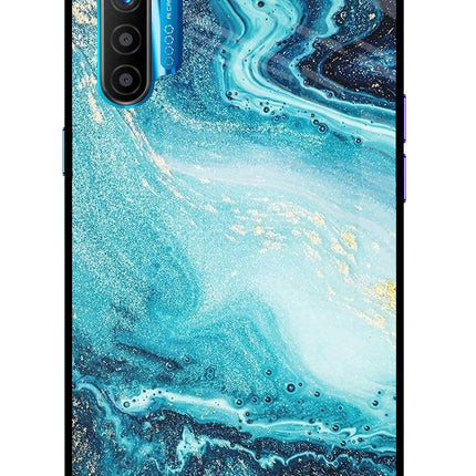Blue Glitter Marble Realme XT/X2 Glass Case Back Cover by Casekaro