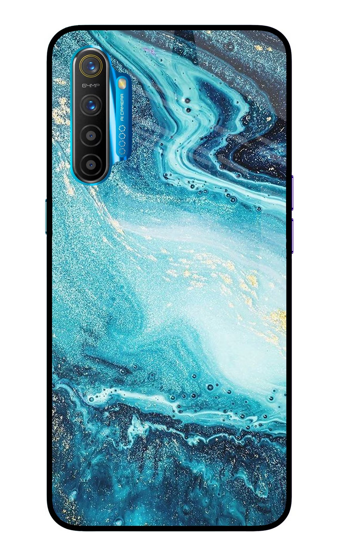 Blue Glitter Marble Realme XT/X2 Glass Case Back Cover by Casekaro
