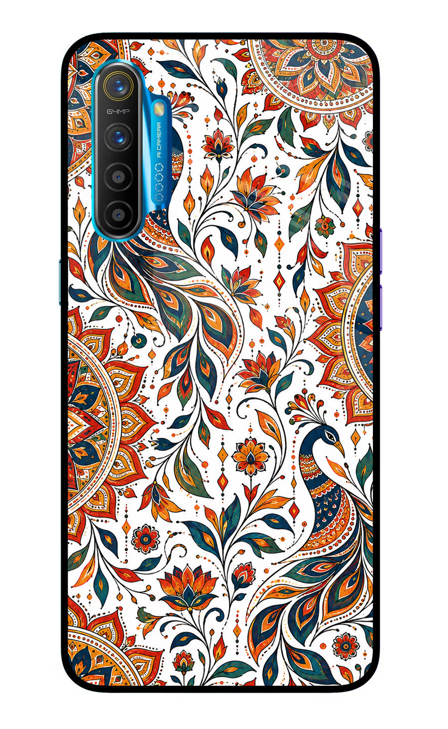 White Mayura Realme XT/X2 Back Cover, Glass case