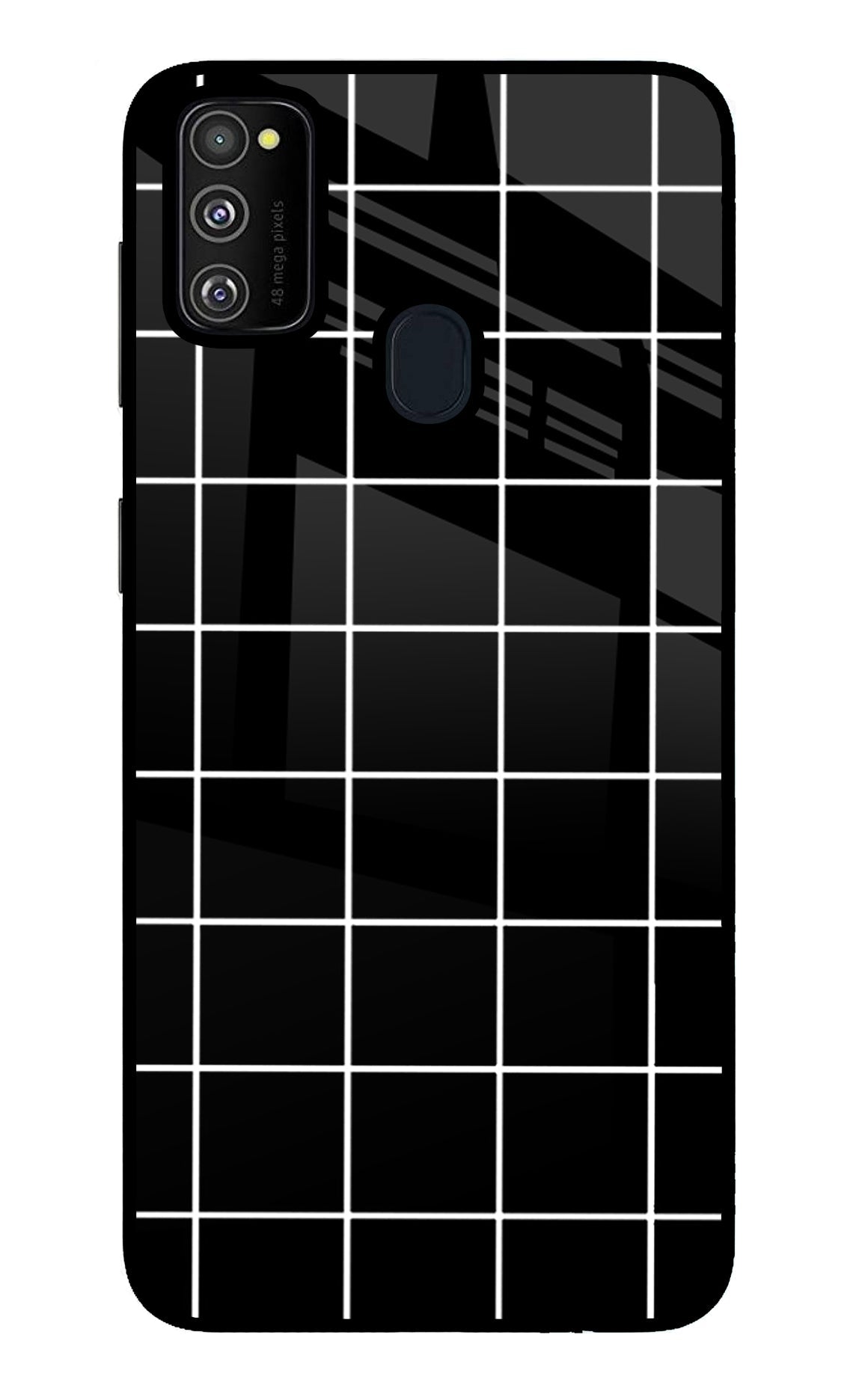 White Grid Samsung M30s Glass Case