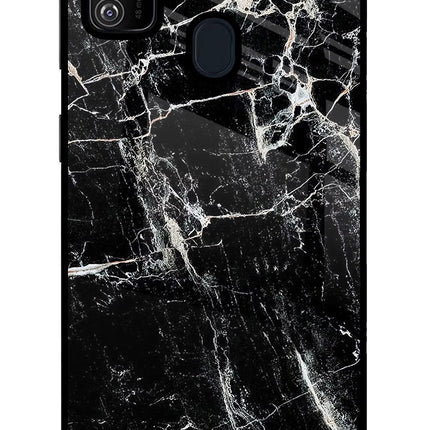 Black Marble Texture Samsung M30s Glass Case Back Cover by Casekaro