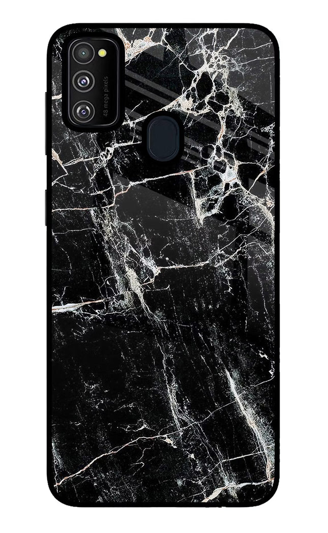 Black Marble Texture Samsung M30s Glass Case Back Cover by Casekaro