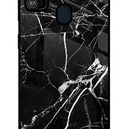 Black Marble Pattern Samsung M30s Glass Case Back Cover by Casekaro